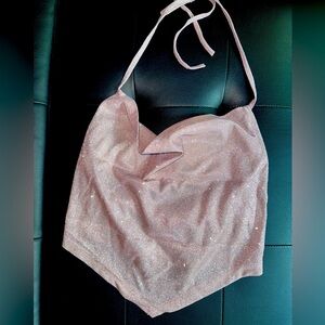 Draped Baby Pink Backless Sparkling Party Halter Top - Tasteful and Soft
